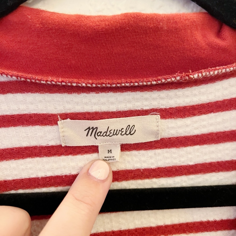 Madewell Red and White Short Sleeve Crop Polo T-shirt - Picture 2 of 6